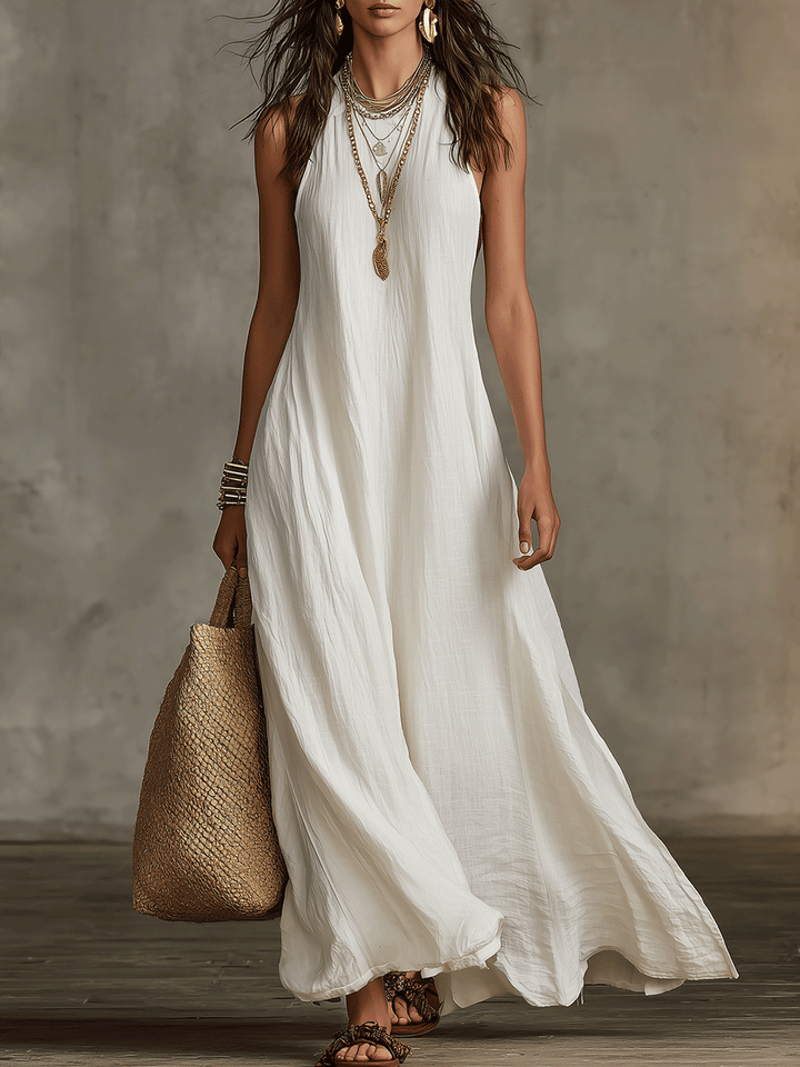 Vestido maxi bohemio sin mangas de caída fluida