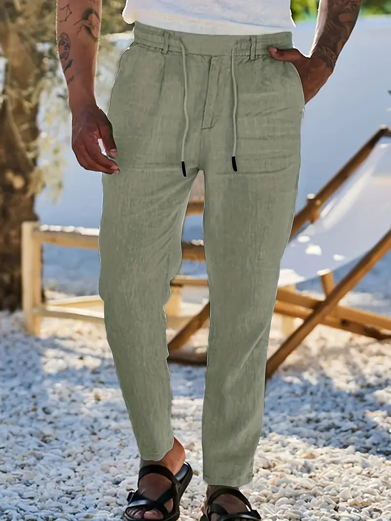NICHOLS | PANTALONI LARGHI IN LINO CON COULISSE