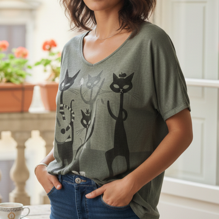 Isabella | graziosa maglietta da donna con motivo gatto