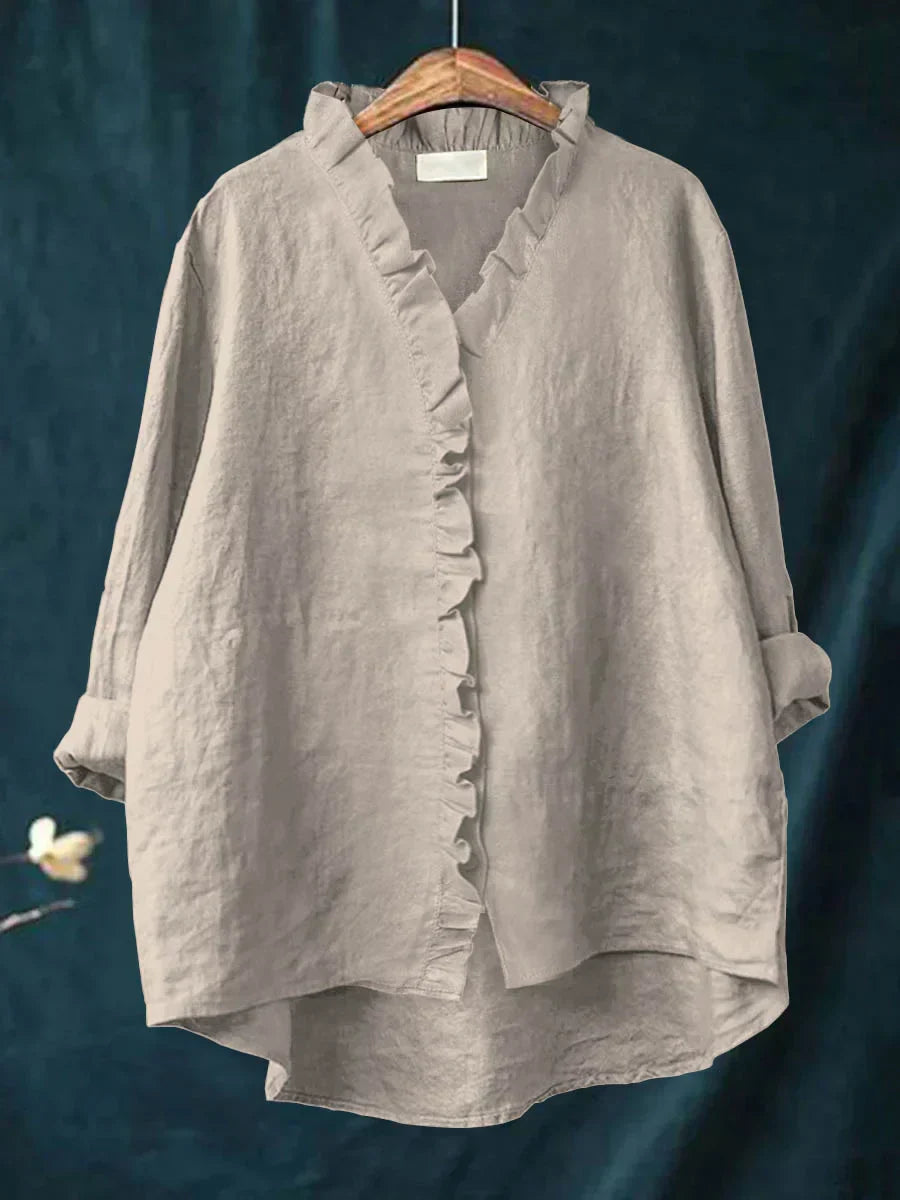 Sanela | Camicia Casual in Cotone e Lino con Volant Elegante