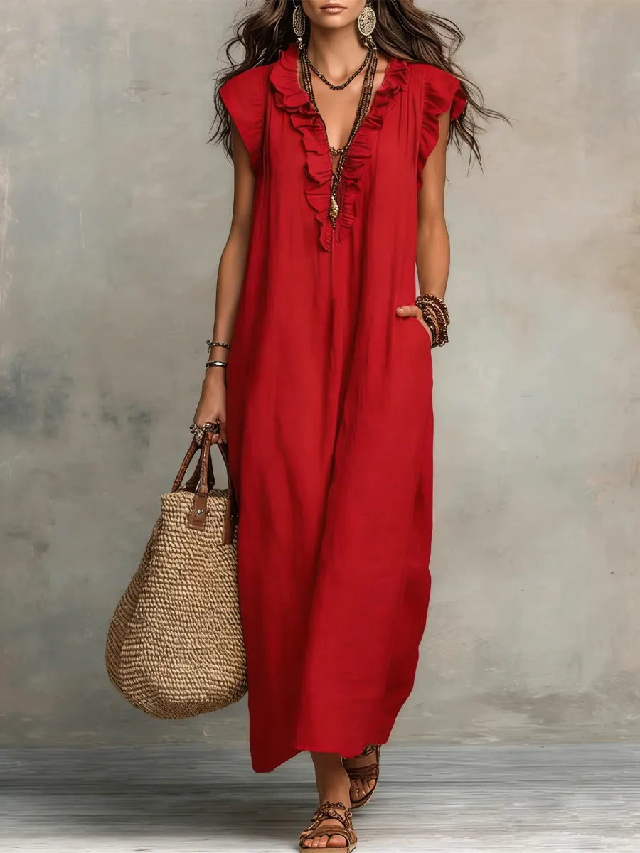 Irene | Vestido largo de estilo bohemio de lino y algodón