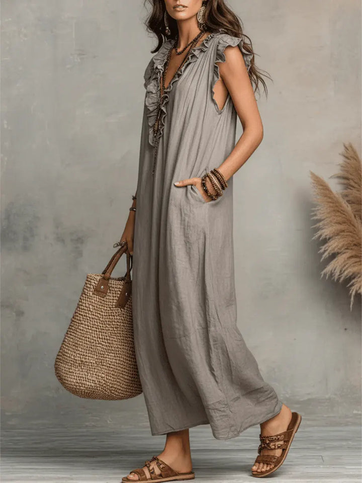 Irene | Vestido largo de estilo bohemio de lino y algodón