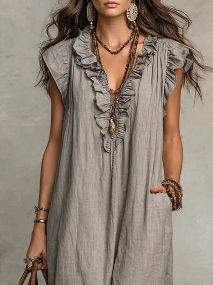 Irene | Vestido largo de estilo bohemio de lino y algodón