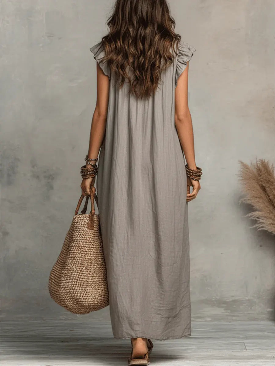 Irene | Vestido largo de estilo bohemio de lino y algodón